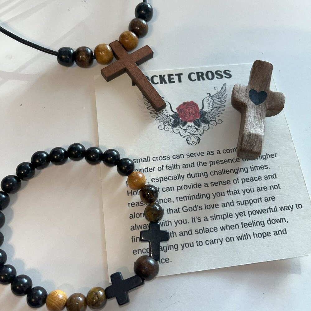 Unisex Trio Necklace, Bracelet, and pocket cross